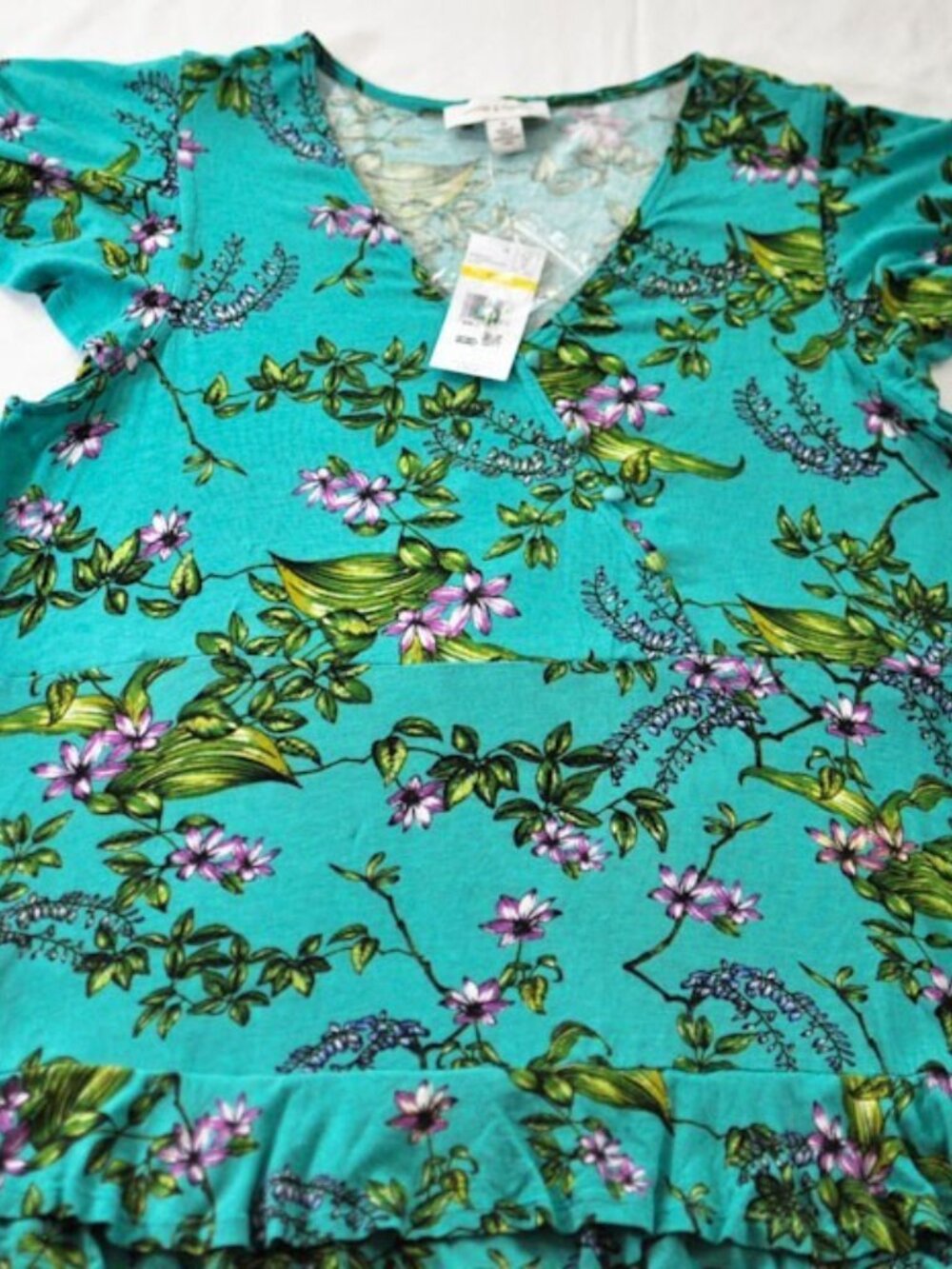 Women's Vintage America turquoise top medium MSRP $60 floral cap sleeve v neck
